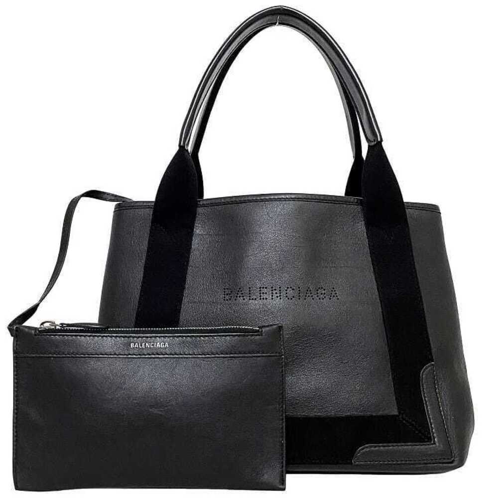 Balenciaga Cabas Tote Bag Black Clutch Calf Leather Perforated Handbag